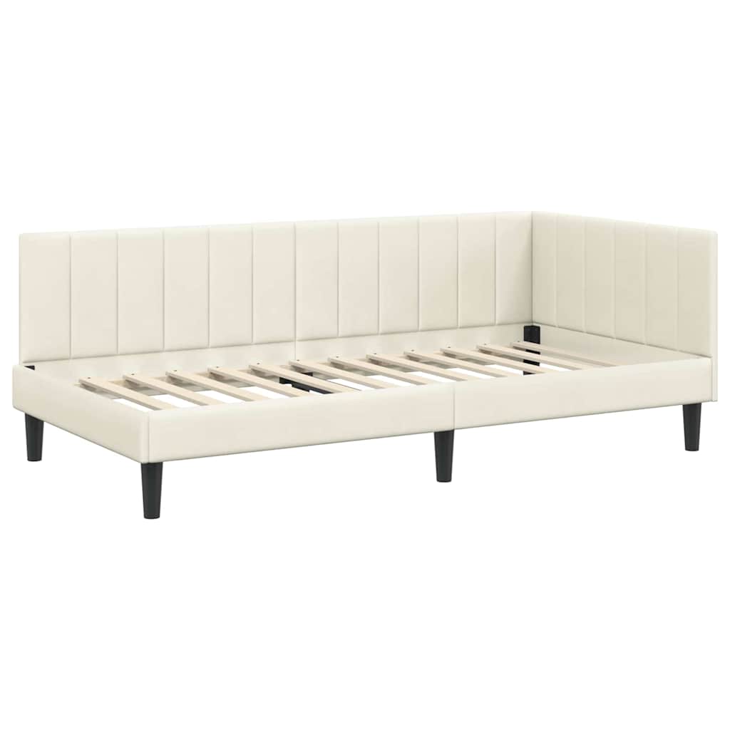 vidaXL Cadru de pat colțar cu headboard Crem 100 cm x 200 cm Catifea