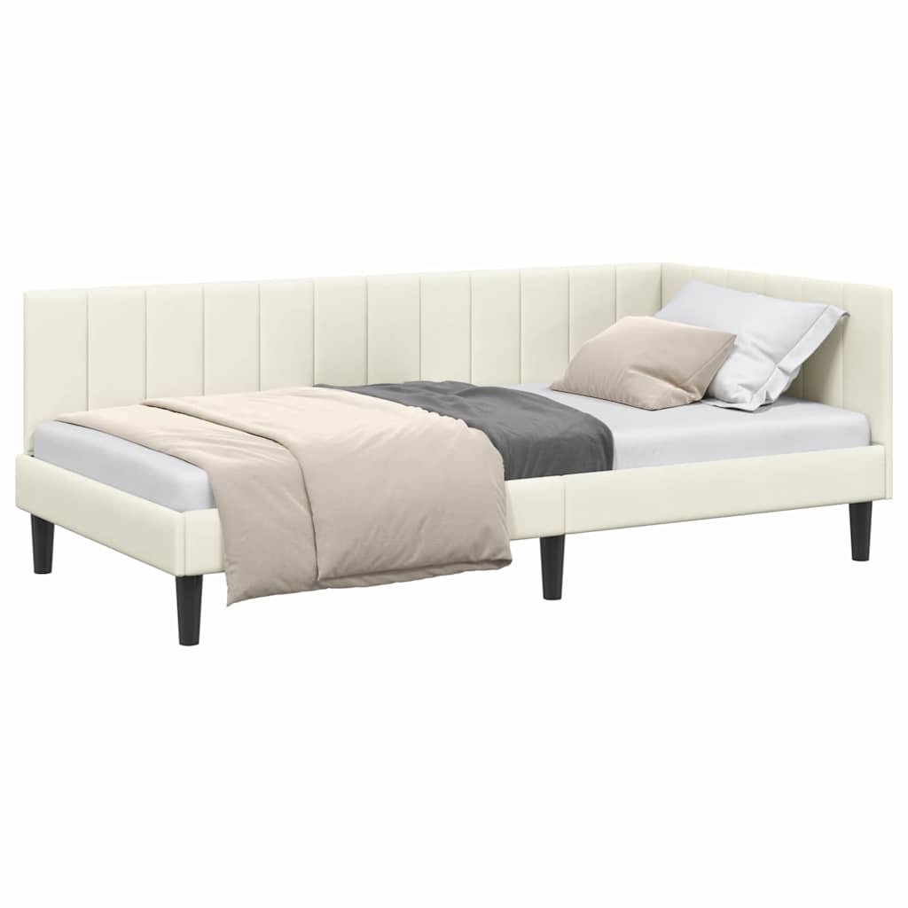 vidaXL Cadru de pat colțar cu headboard Crem 100 cm x 200 cm Catifea