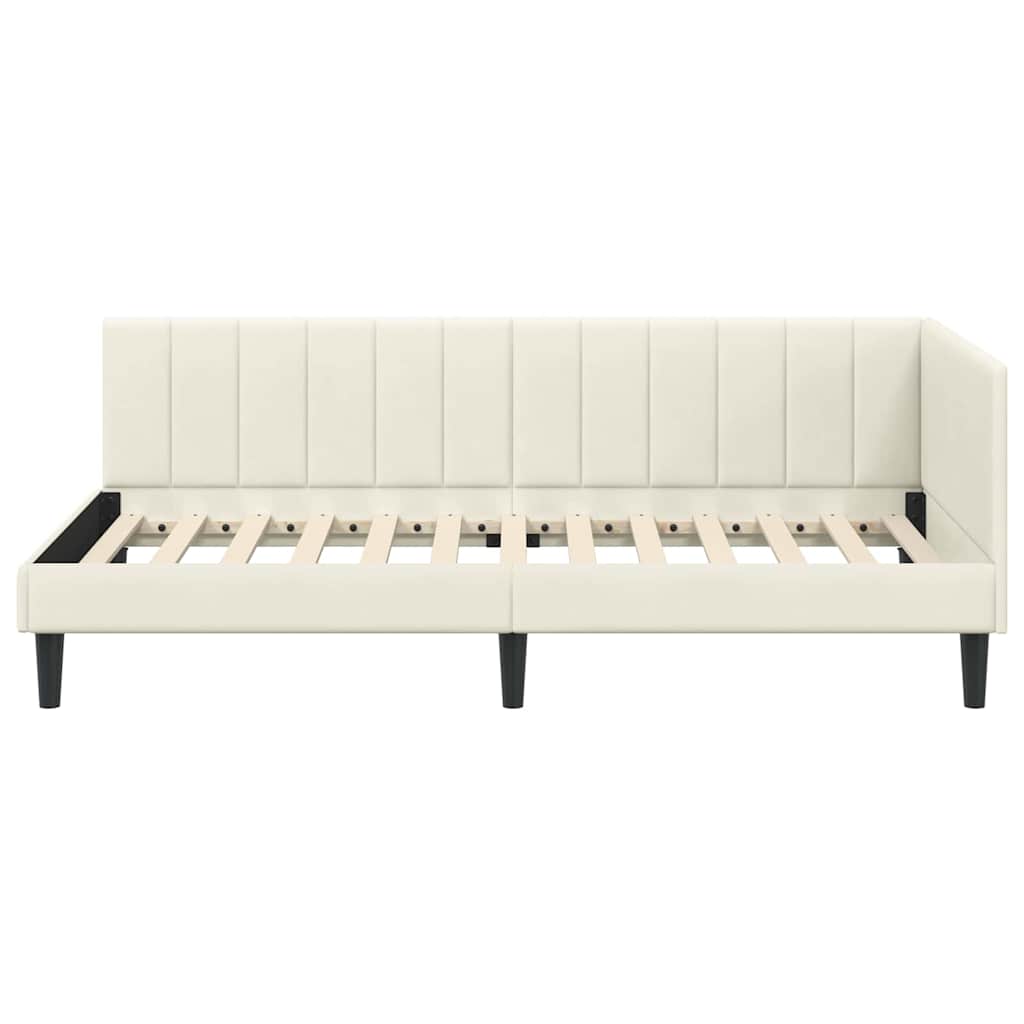 vidaXL Cadru de pat colțar cu headboard Crem 100 cm x 200 cm Catifea