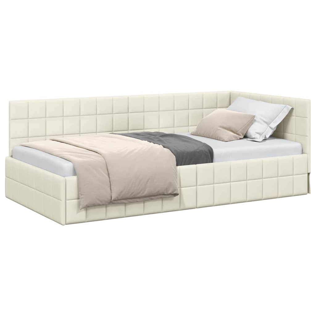 vidaXL Cadru de pat colțar cu headboard Crem 90 cm x 190 cm Catifea