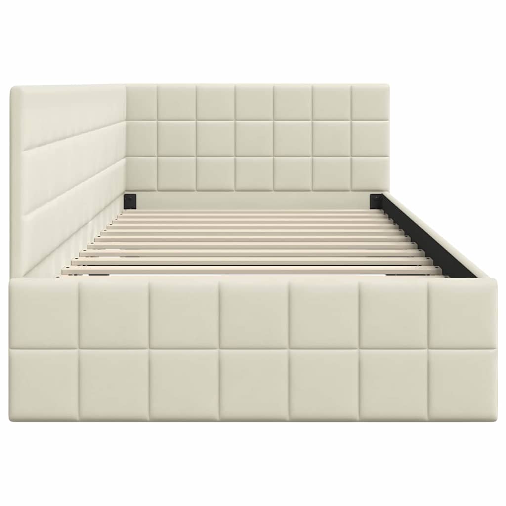 vidaXL Cadru de pat colțar cu headboard Crem 90 cm x 190 cm Catifea