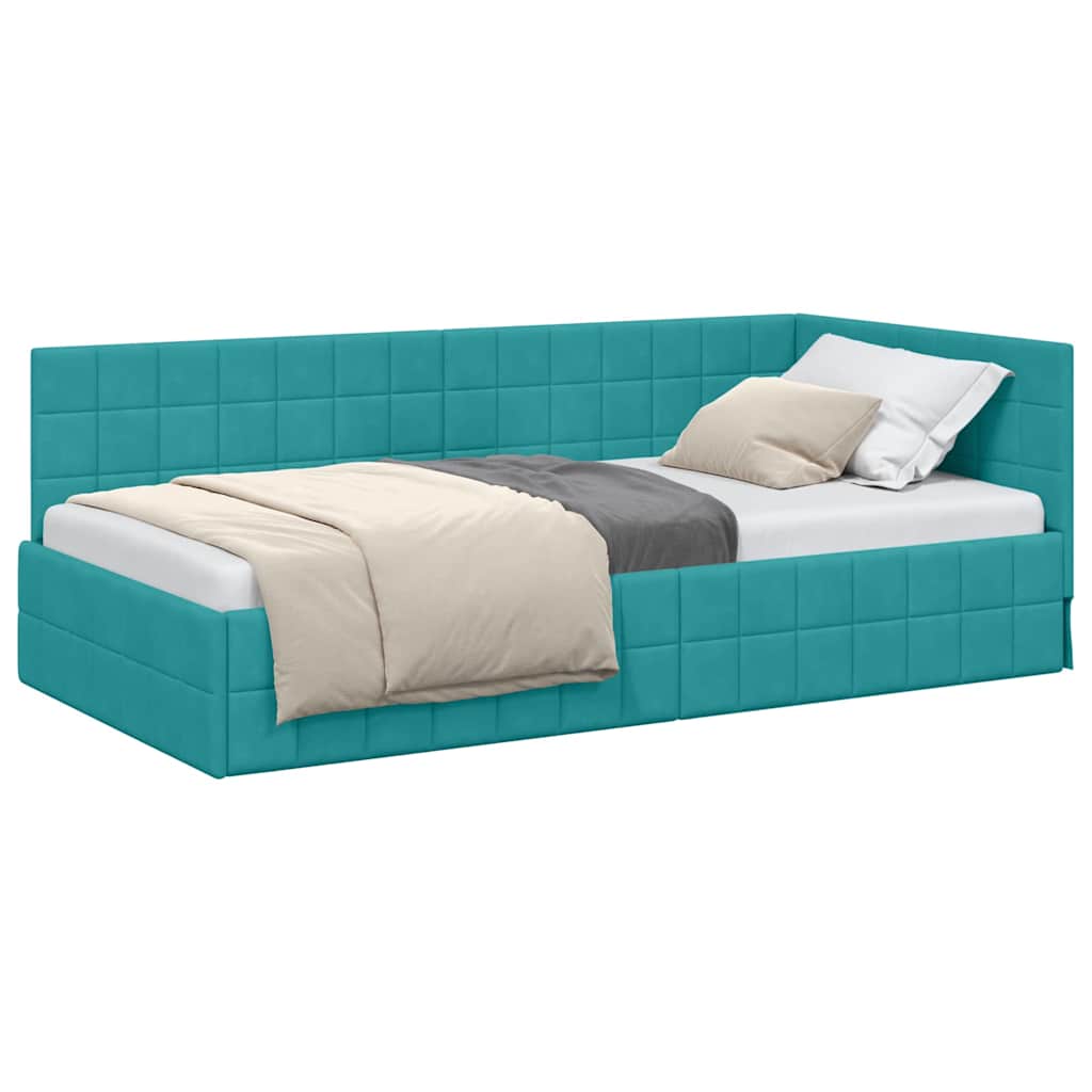 vidaXL Cadru de pat colțar cu headboard Turcoaz 90 cm x 190 cm Catifea