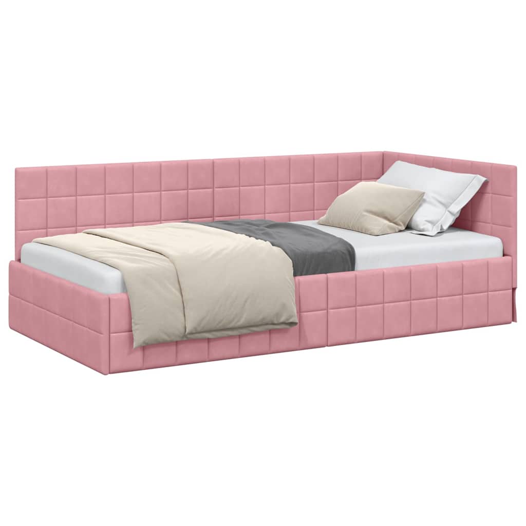 vidaXL Cadru de pat colțar cu headboard Roz 90 cm x 200 cm Catifea