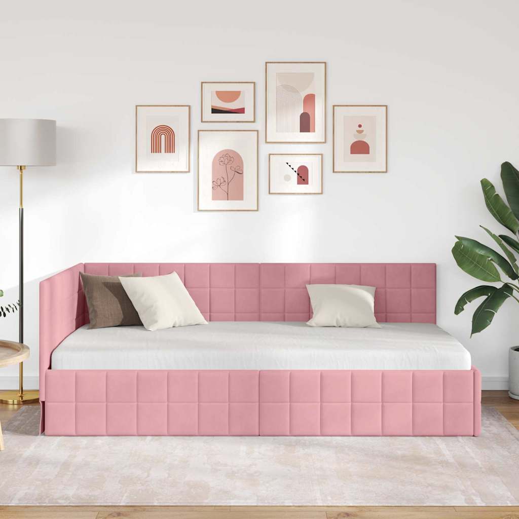 vidaXL Cadru de pat colțar cu headboard Roz 90 cm x 200 cm Catifea