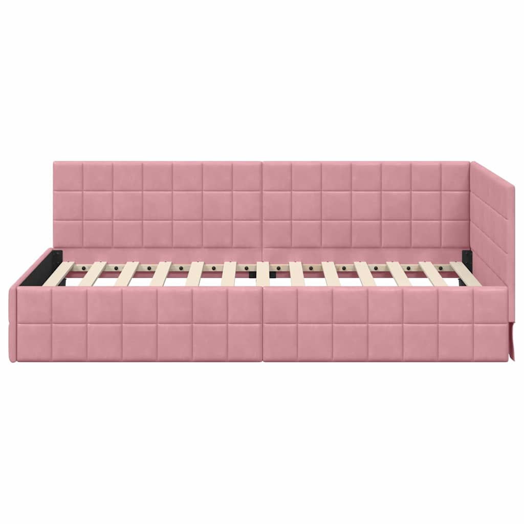 vidaXL Cadru de pat colțar cu headboard Roz 90 cm x 200 cm Catifea