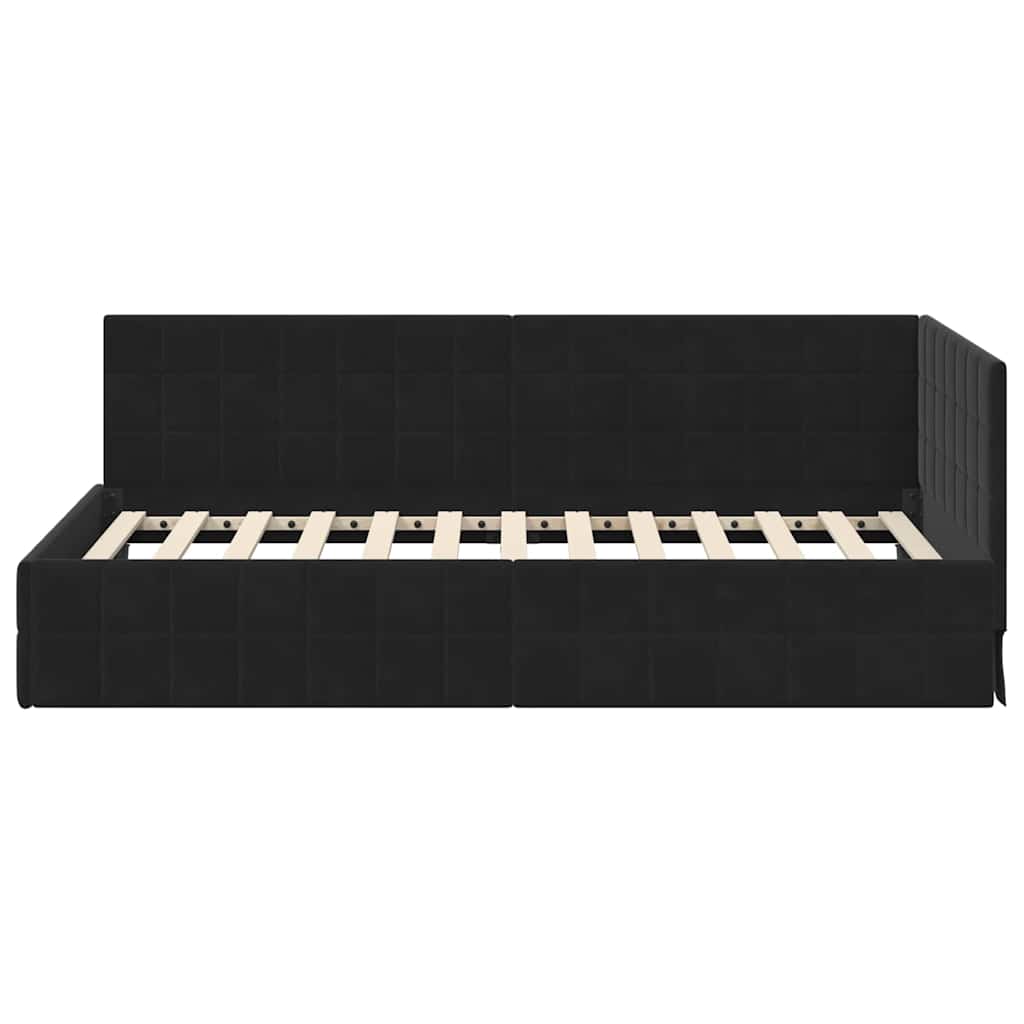vidaXL Cadru de pat colțar cu headboard Negru 90 cm x 200 cm Catifea