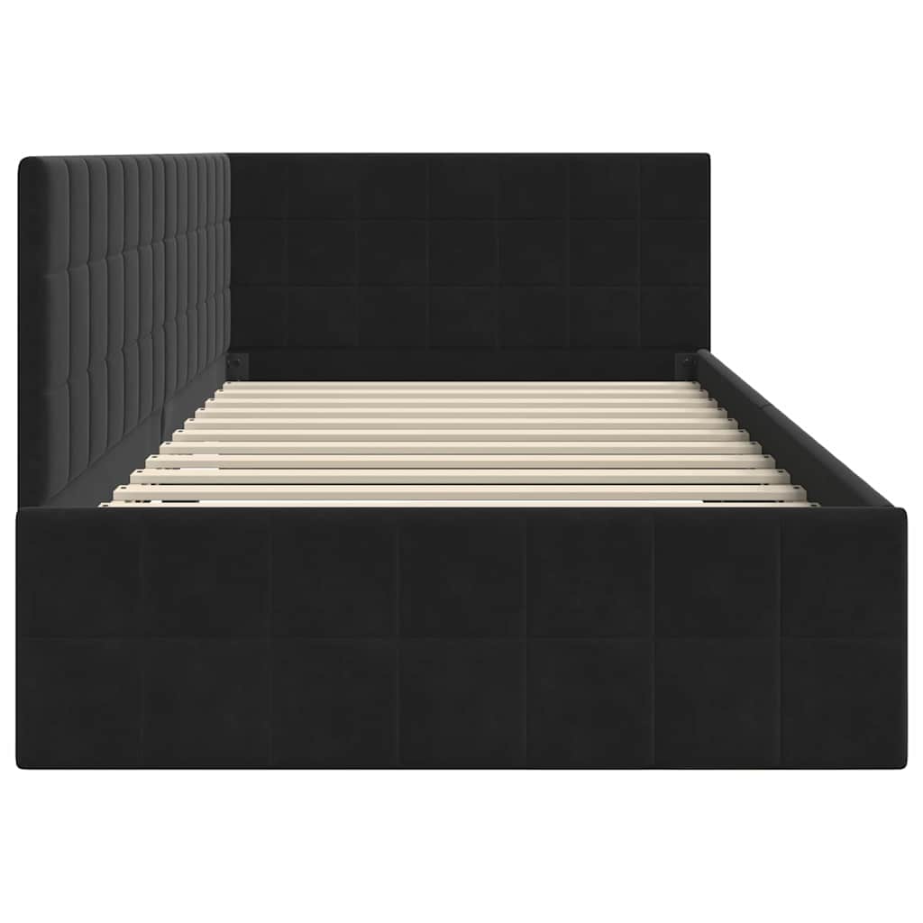 vidaXL Cadru de pat colțar cu headboard Negru 90 cm x 200 cm Catifea