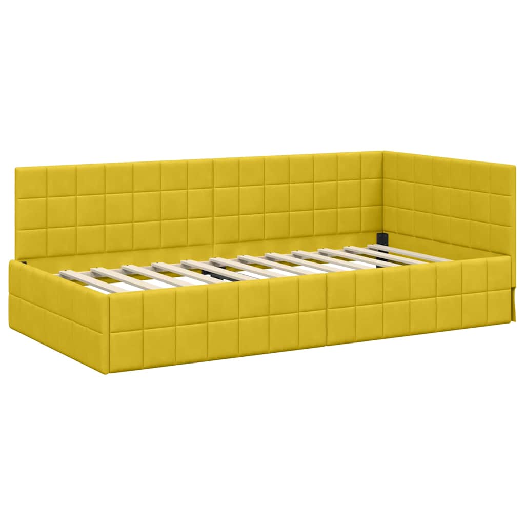 vidaXL Cadru de pat colțar cu headboard Galben 90 cm x 200 cm Catifea