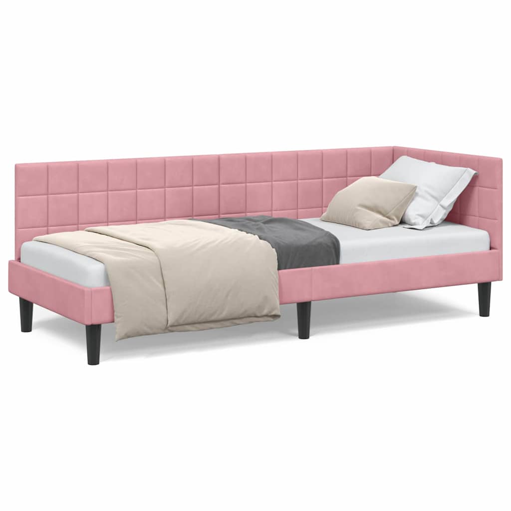 vidaXL Cadru de pat colțar cu headboard Roz 80 cm x 200 cm Catifea