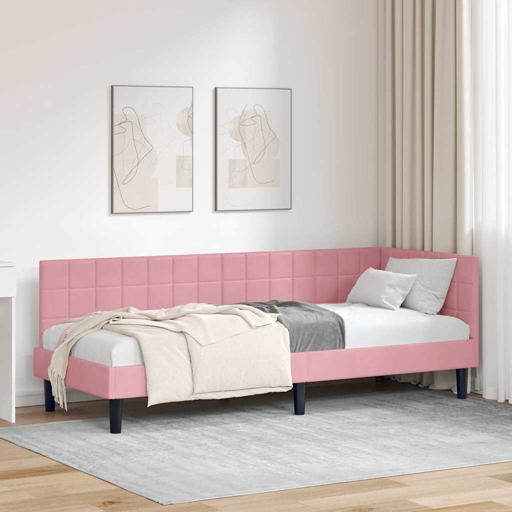 vidaXL Cadru de pat colțar cu headboard Roz 80 cm x 200 cm Catifea