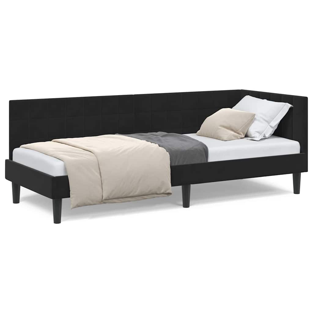 vidaXL Cadru de pat colțar cu headboard Negru 80 cm x 200 cm Catifea