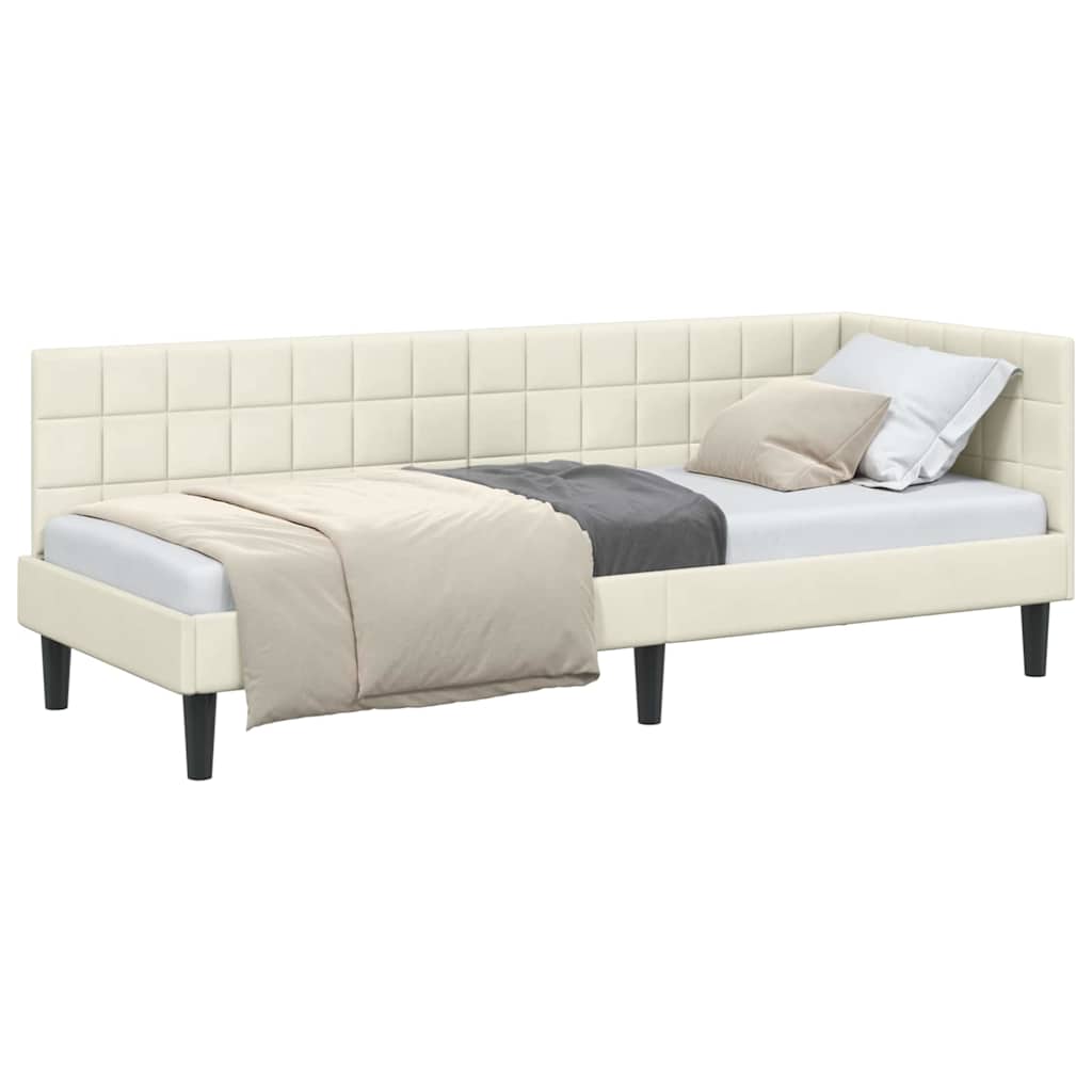 vidaXL Cadru de pat colțar cu headboard Crem 80 cm x 200 cm Catifea