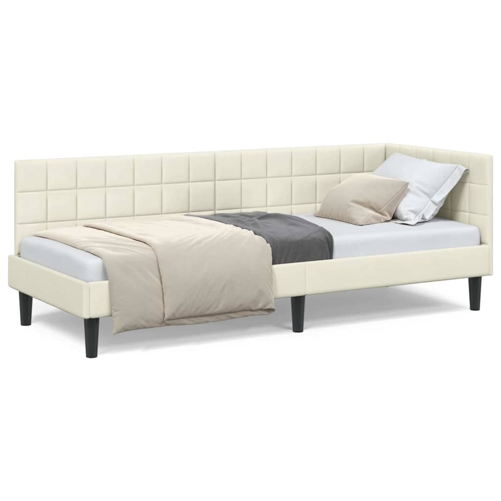 vidaXL Cadru de pat colțar cu headboard Crem 80 cm x 200 cm Catifea