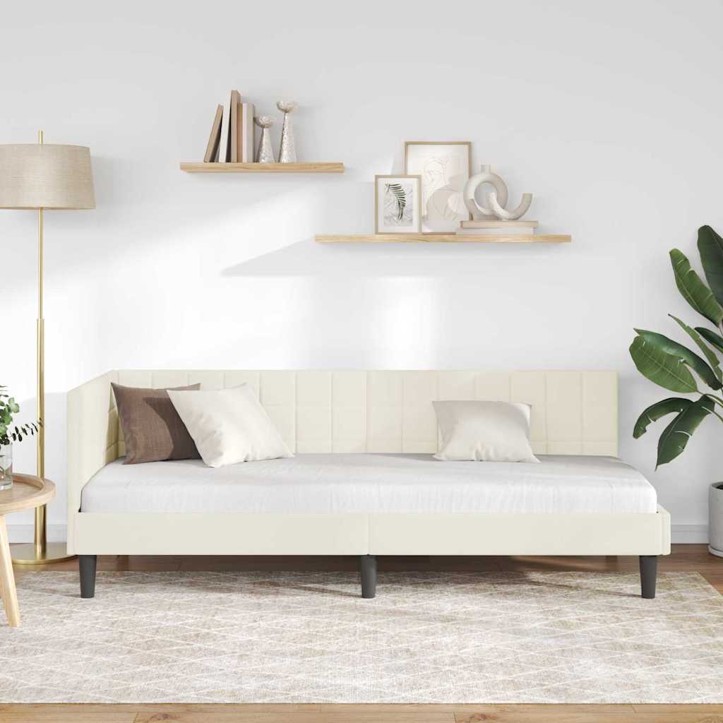 vidaXL Cadru de pat colțar cu headboard Crem 80 cm x 200 cm Catifea