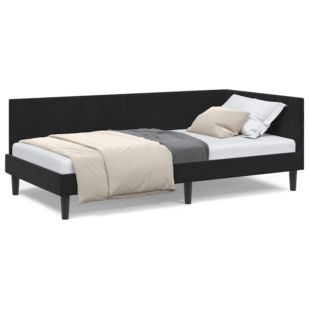 vidaXL Cadru de pat colțar cu headboard Negru 90 cm x 190 cm Catifea
