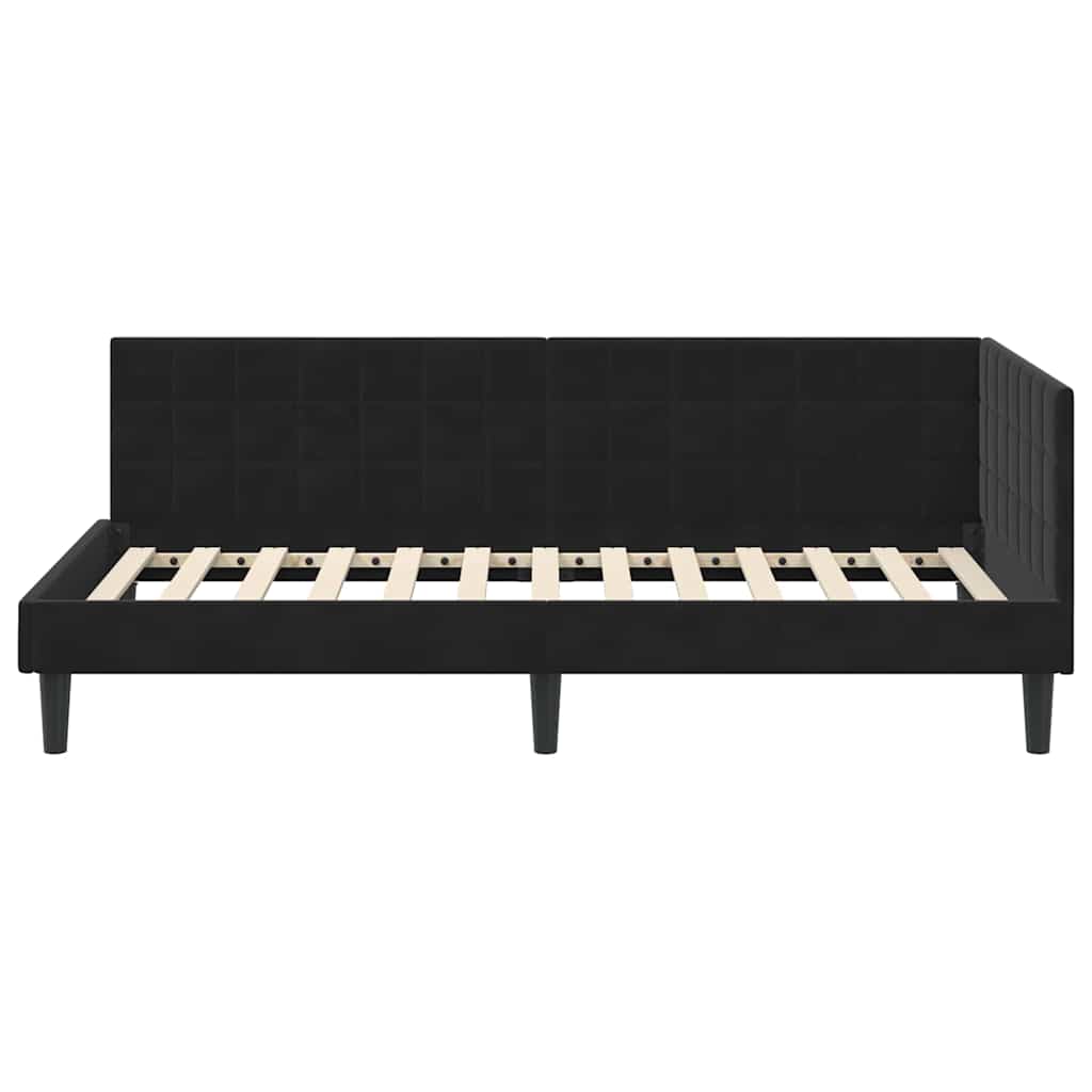 vidaXL Cadru de pat colțar cu headboard Negru 90 cm x 190 cm Catifea