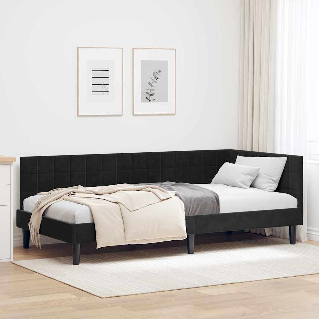vidaXL Cadru de pat colțar cu headboard Negru 90 cm x 190 cm Catifea