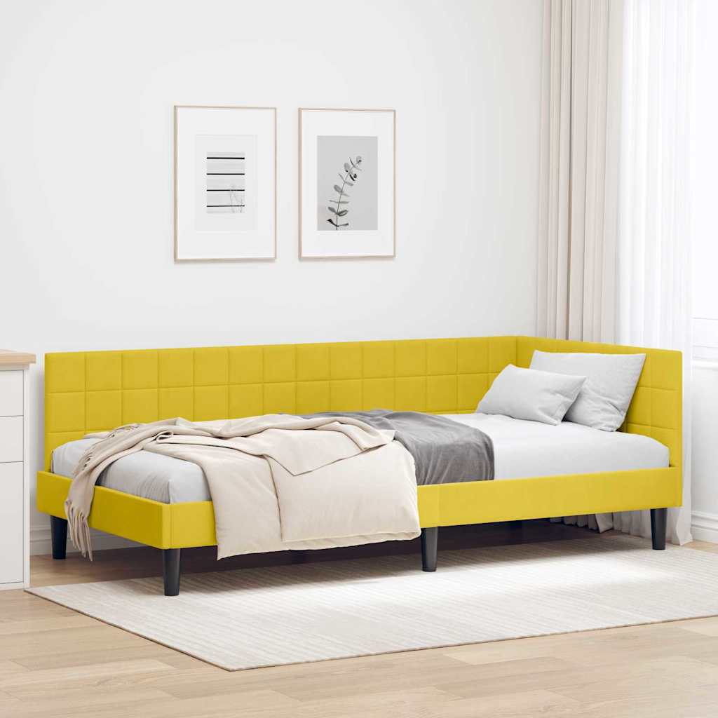 vidaXL Cadru de pat colțar cu headboard Galben 90 cm x 190 cm Catifea