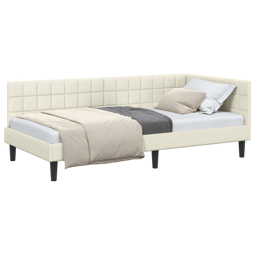 vidaXL Cadru de pat colțar cu headboard Crem 90 cm x 190 cm Catifea