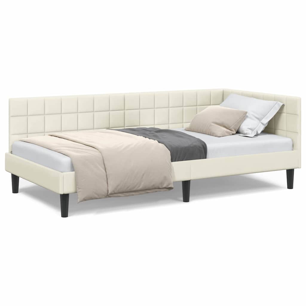 vidaXL Cadru de pat colțar cu headboard Crem 90 cm x 190 cm Catifea