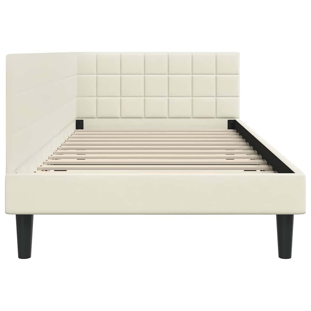 vidaXL Cadru de pat colțar cu headboard Crem 90 cm x 190 cm Catifea