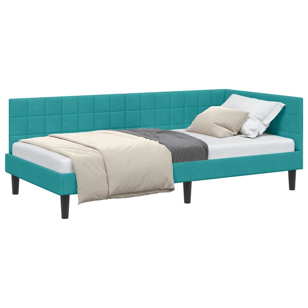 vidaXL Cadru de pat colțar cu headboard Turcoaz 90 cm x 190 cm Catifea