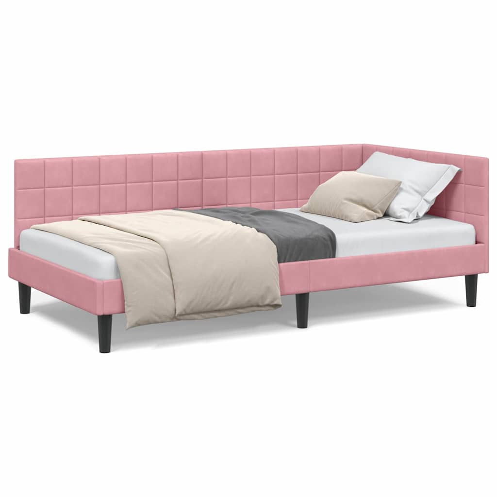 vidaXL Cadru de pat colțar cu headboard Roz 90 cm x 200 cm Catifea