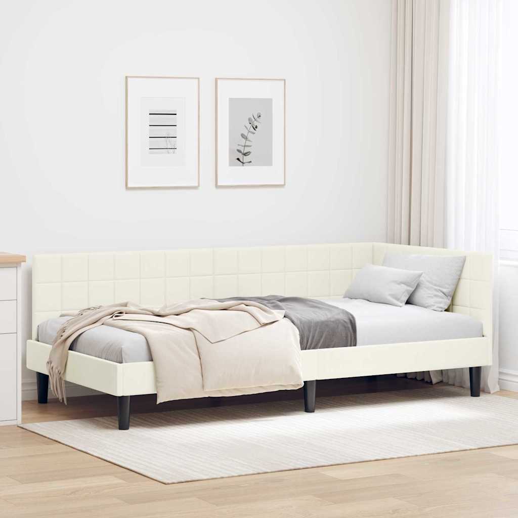 vidaXL Cadru de pat colțar cu headboard Crem 90 cm x 200 cm Catifea