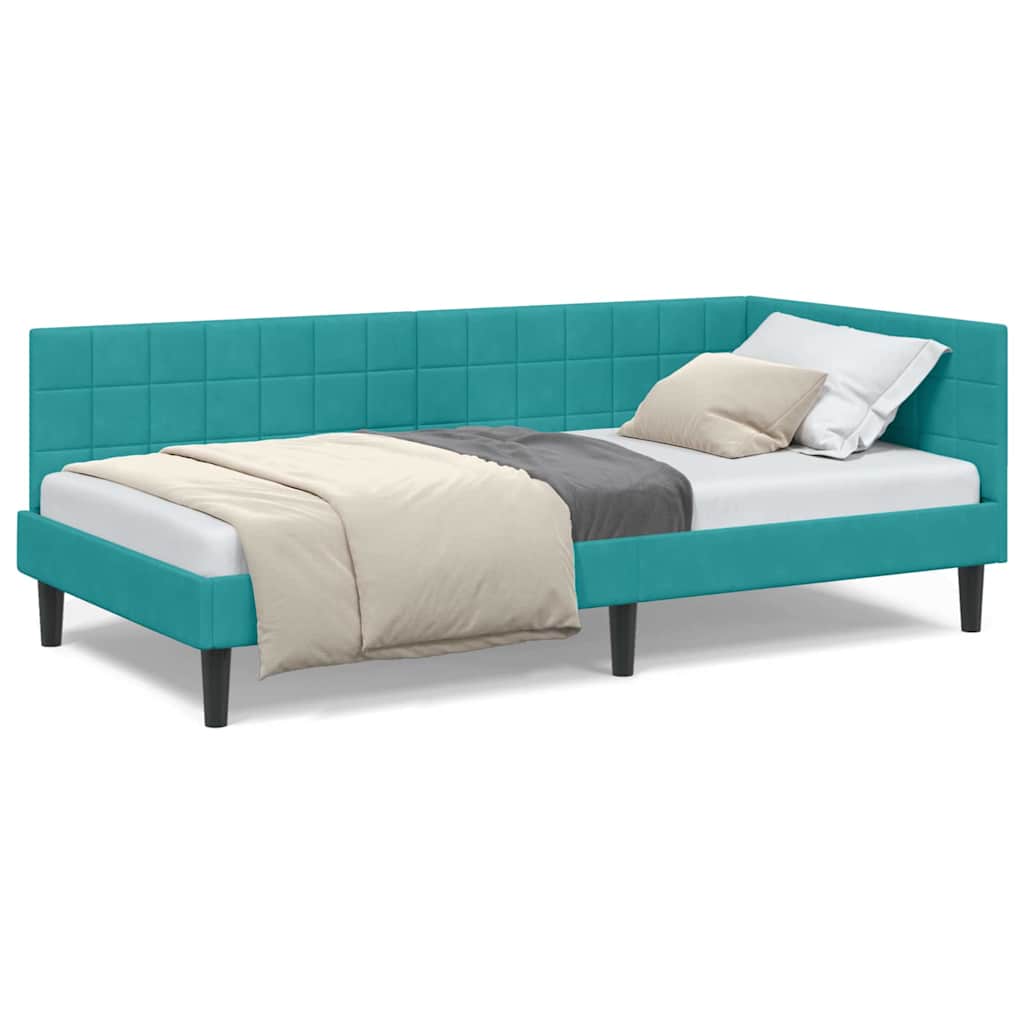 vidaXL Cadru de pat colțar cu headboard Turcoaz 90 cm x 200 cm Catifea