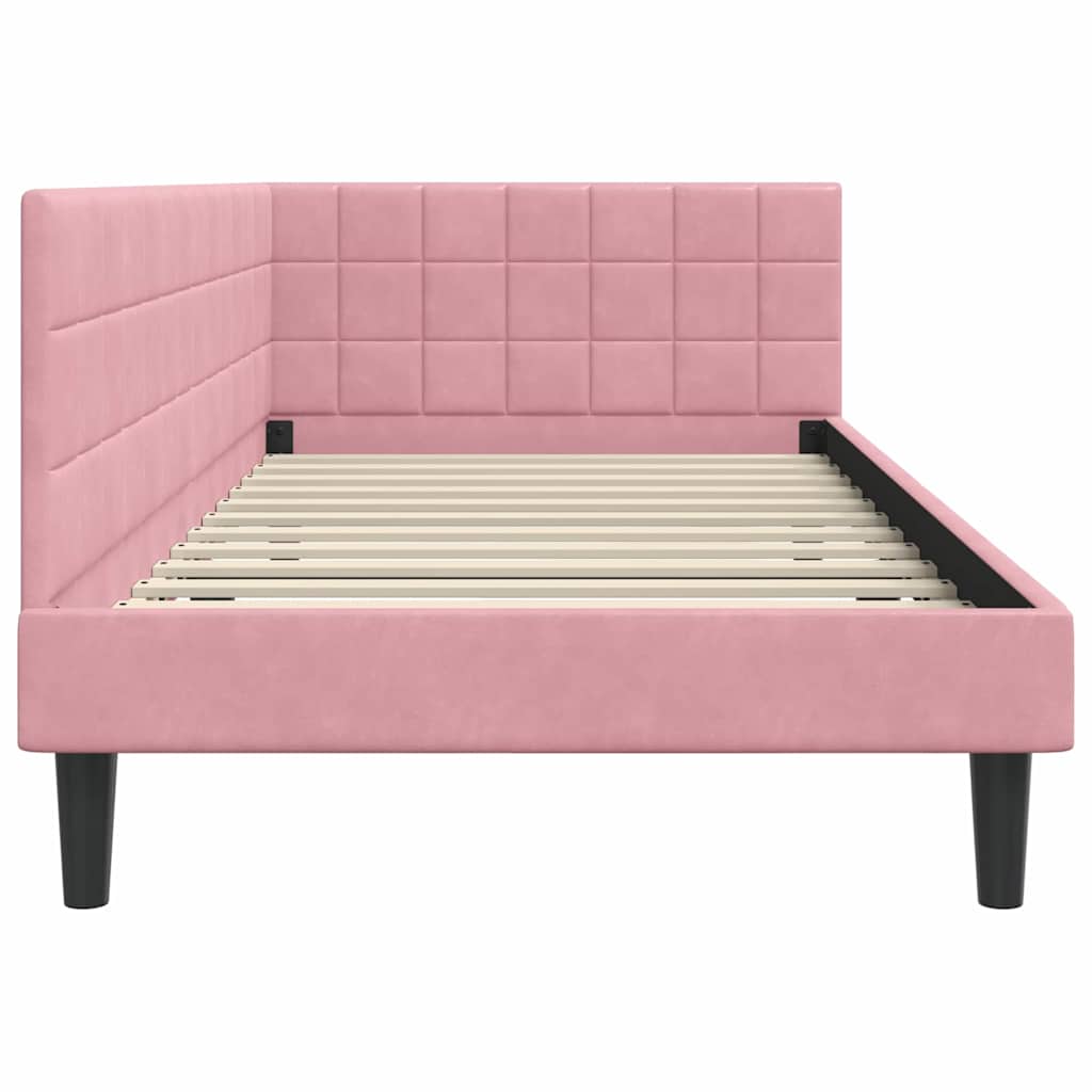 vidaXL Cadru de pat colțar cu headboard Roz 100 cm x 200 cm Catifea