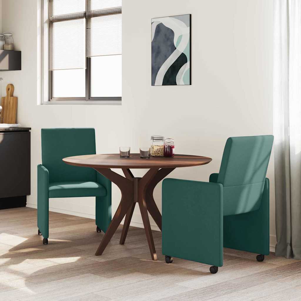 vidaXL Scaune de dining cu roți 2 pcs Verde închis 57 x 66 x 94 cm