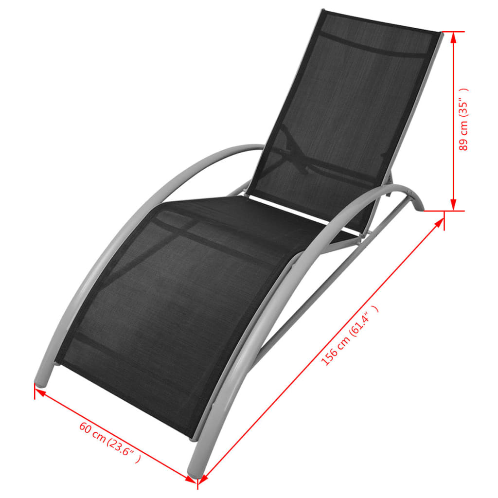 vidaXL Șezlong de plajă, negru, aluminiu vidaXL Șezlong de plajă, negru, aluminiu