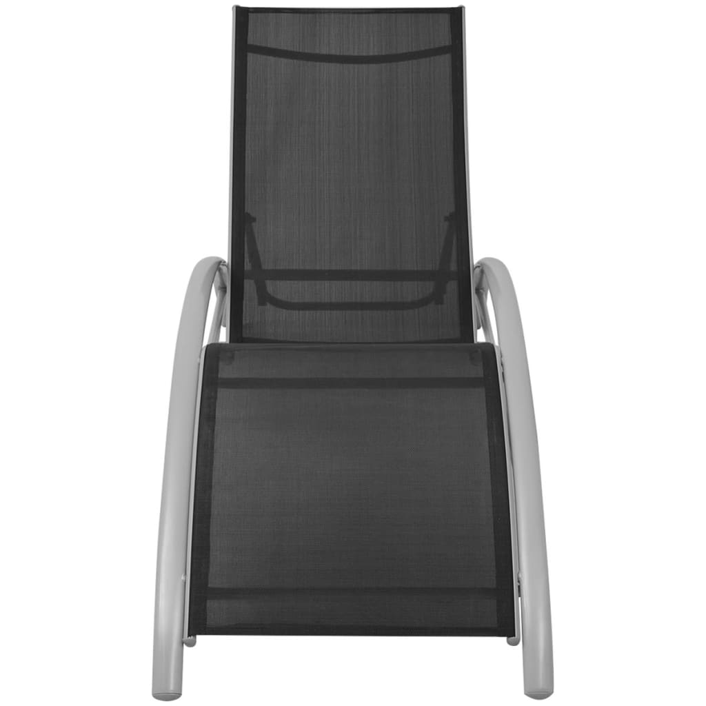 vidaXL Șezlonguri de plajă cu umbrelă, negru, aluminiu
