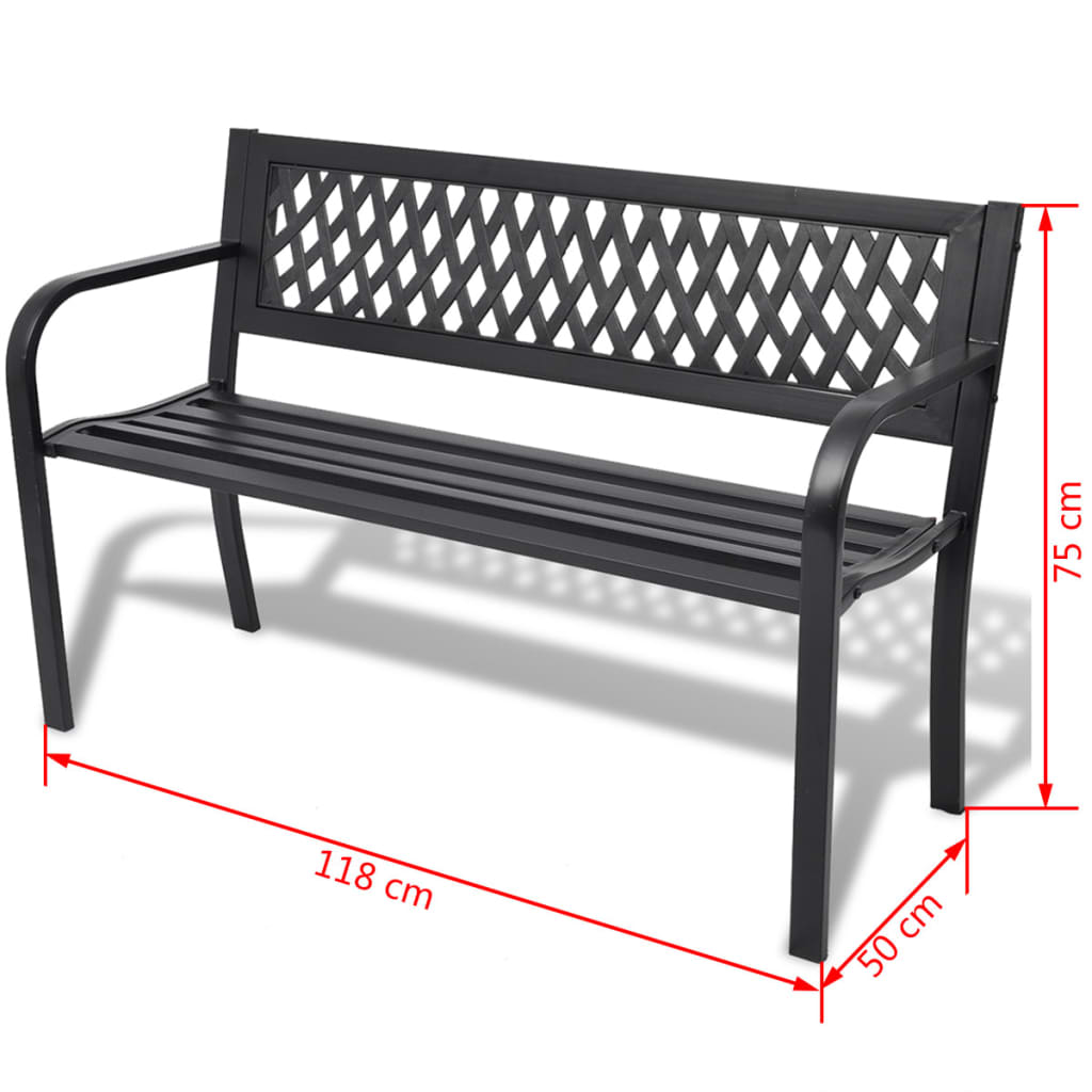 vidaXL Bancă de grădină, negru,118 cm, oțel vidaXL Bancă de grădină, negru,118 cm, oțel