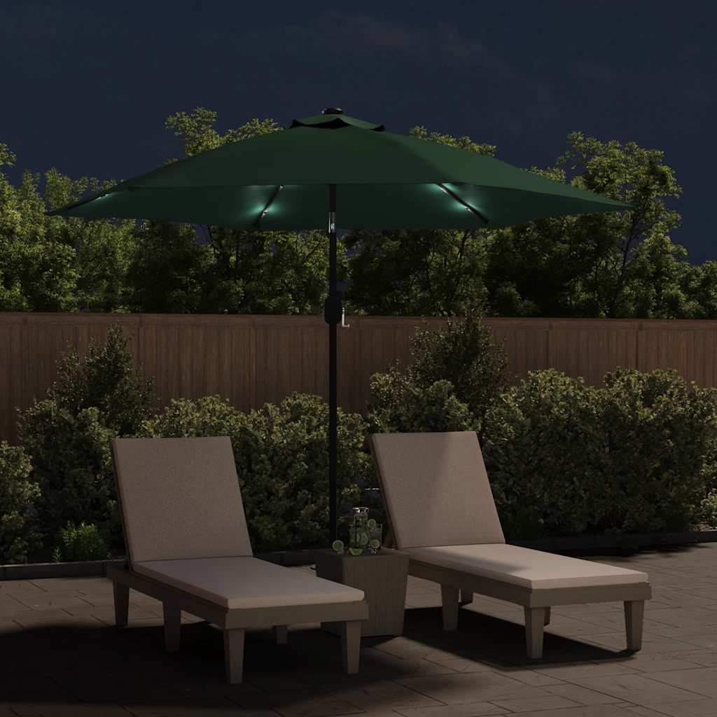 vidaXL Umbrelă de soare de grădină în consolă cu LED, verde, 3 m