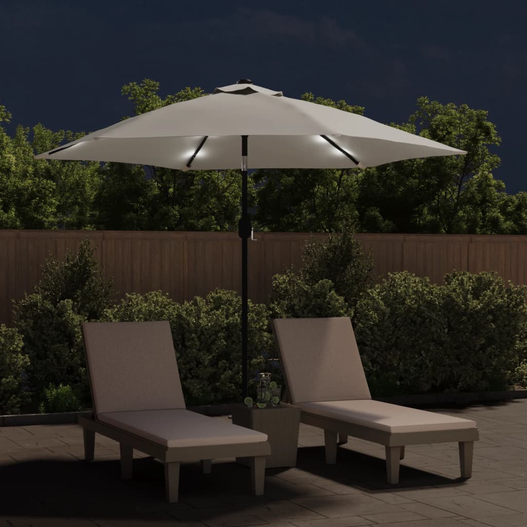 vidaXL Umbrelă de soare de grădină în consolă cu LED, alb nisipiu, 3 m vidaXL Umbrelă de soare de grădină în consolă cu LED, alb nisipiu, 3 m