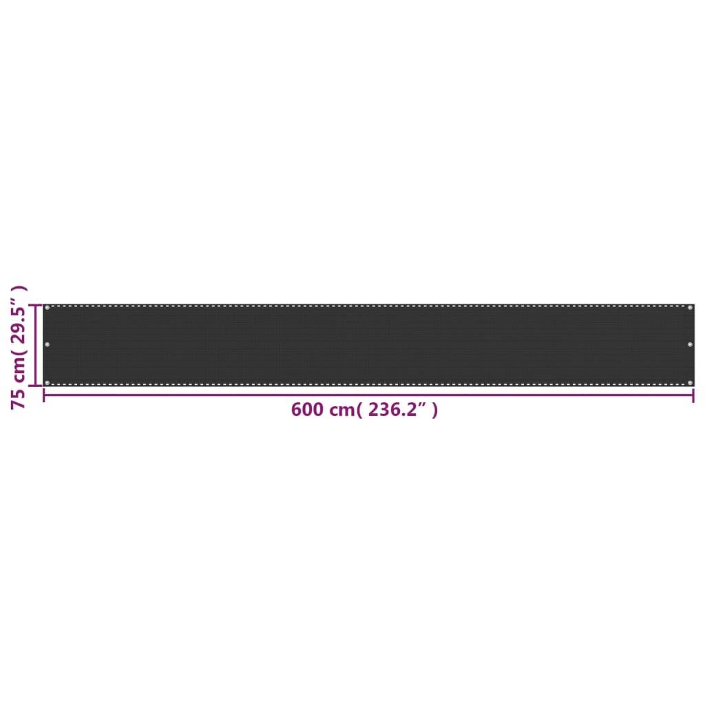 vidaXL Prelată pentru balcon din HDPE 75 x 600 cm, antracit vidaXL Prelată pentru balcon din HDPE 75 x 600 cm, antracit