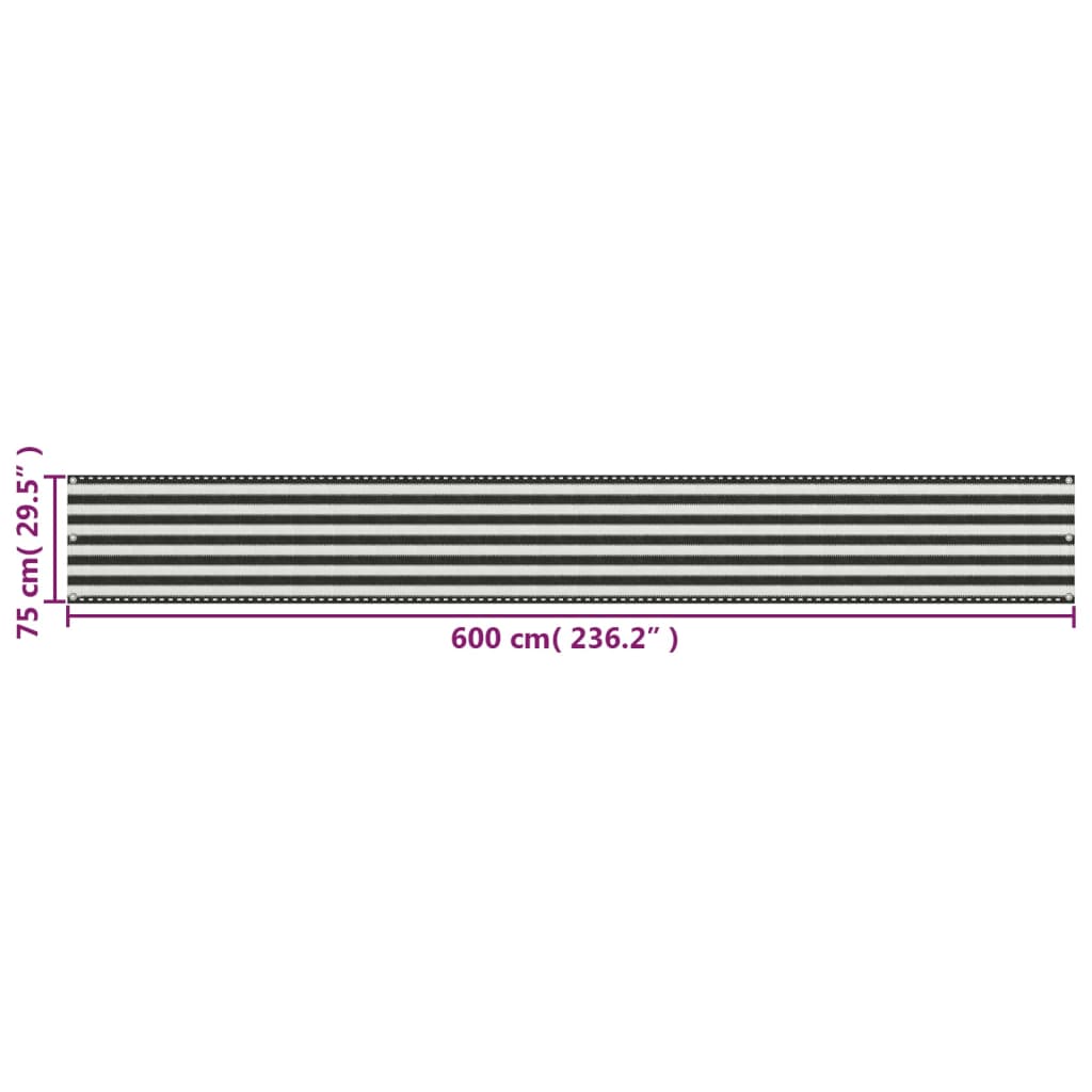 vidaXL Prelată pentru balcon din HDPE, 75 x 600 cm, antracit și alb vidaXL Prelată pentru balcon din HDPE, 75 x 600 cm, antracit și alb