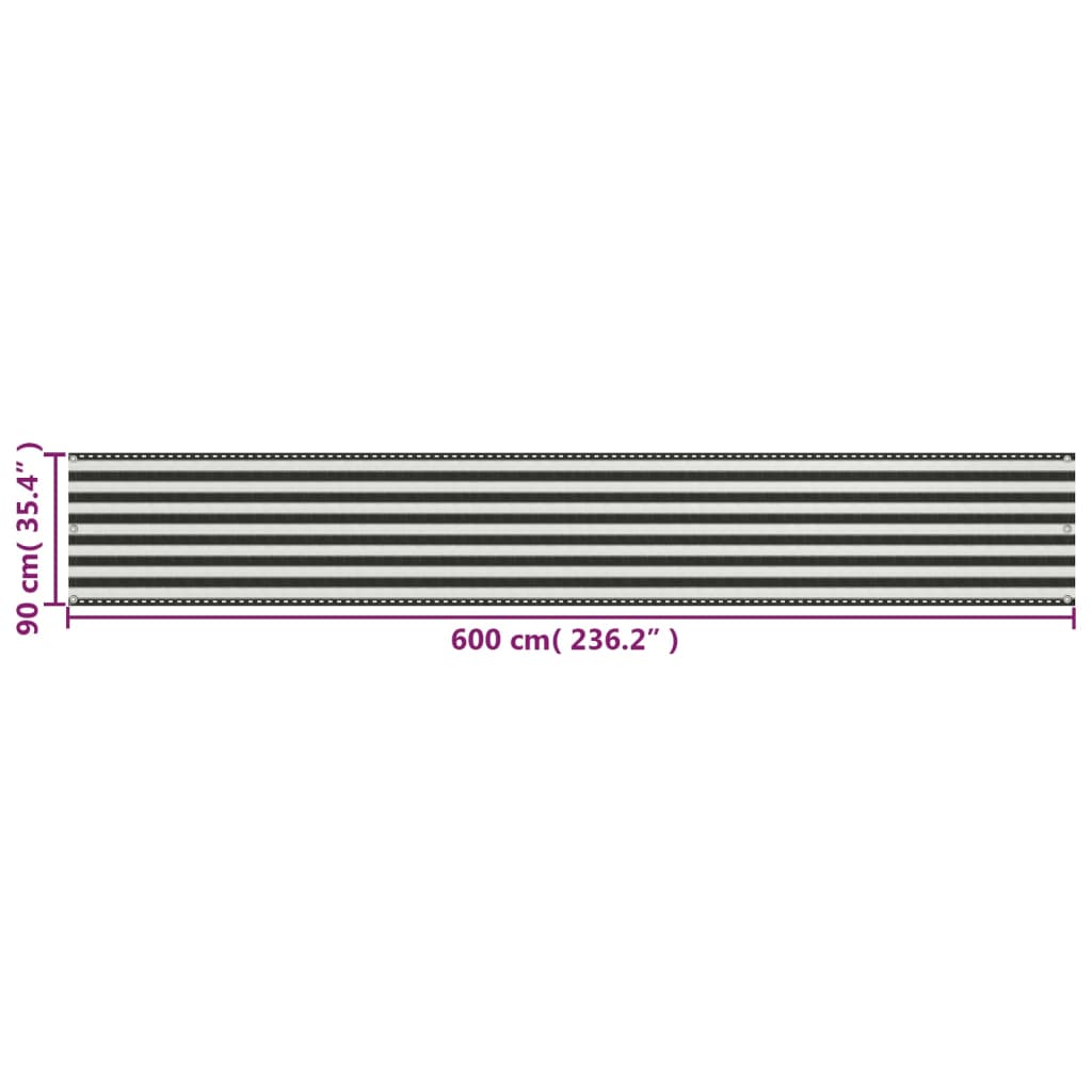 vidaXL Prelată pentru balcon din HDPE, 90 x 600 cm, antracit și alb