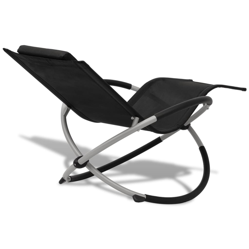vidaXL Șezlong de plajă geometric, negru și gri, oțel vidaXL Șezlong de plajă geometric, negru și gri, oțel