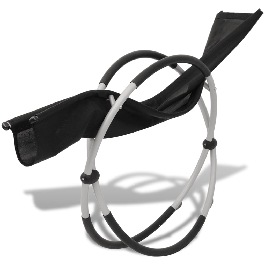vidaXL Șezlong de plajă geometric, negru și gri, oțel vidaXL Șezlong de plajă geometric, negru și gri, oțel