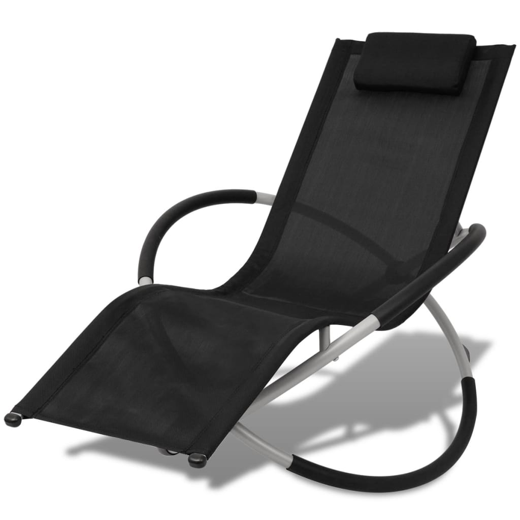 vidaXL Șezlong de plajă geometric, negru și gri, oțel vidaXL Șezlong de plajă geometric, negru și gri, oțel
