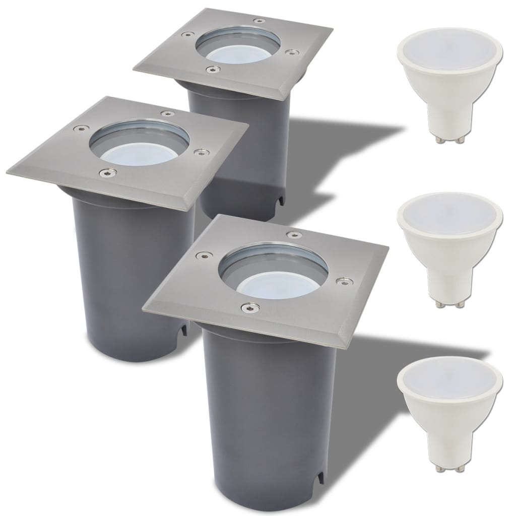 vidaXL Corpuri de iluminat LED pentru sol 3 buc pătrate vidaXL Corpuri de iluminat LED pentru sol 3 buc pătrate