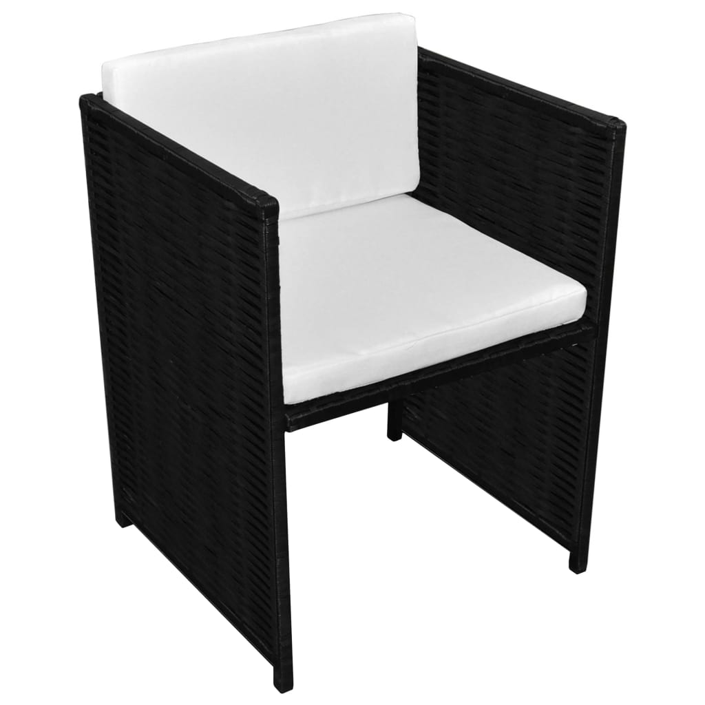 vidaXL Set bistro cu perne, 3 piese, negru, poliratan