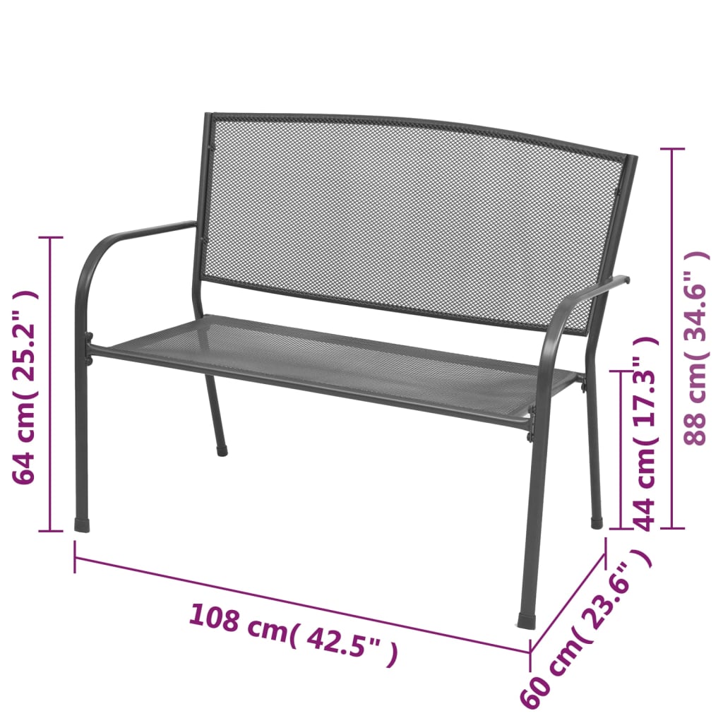 vidaXL Bancă de grădină, antracit, 108 cm, oțel și plasă