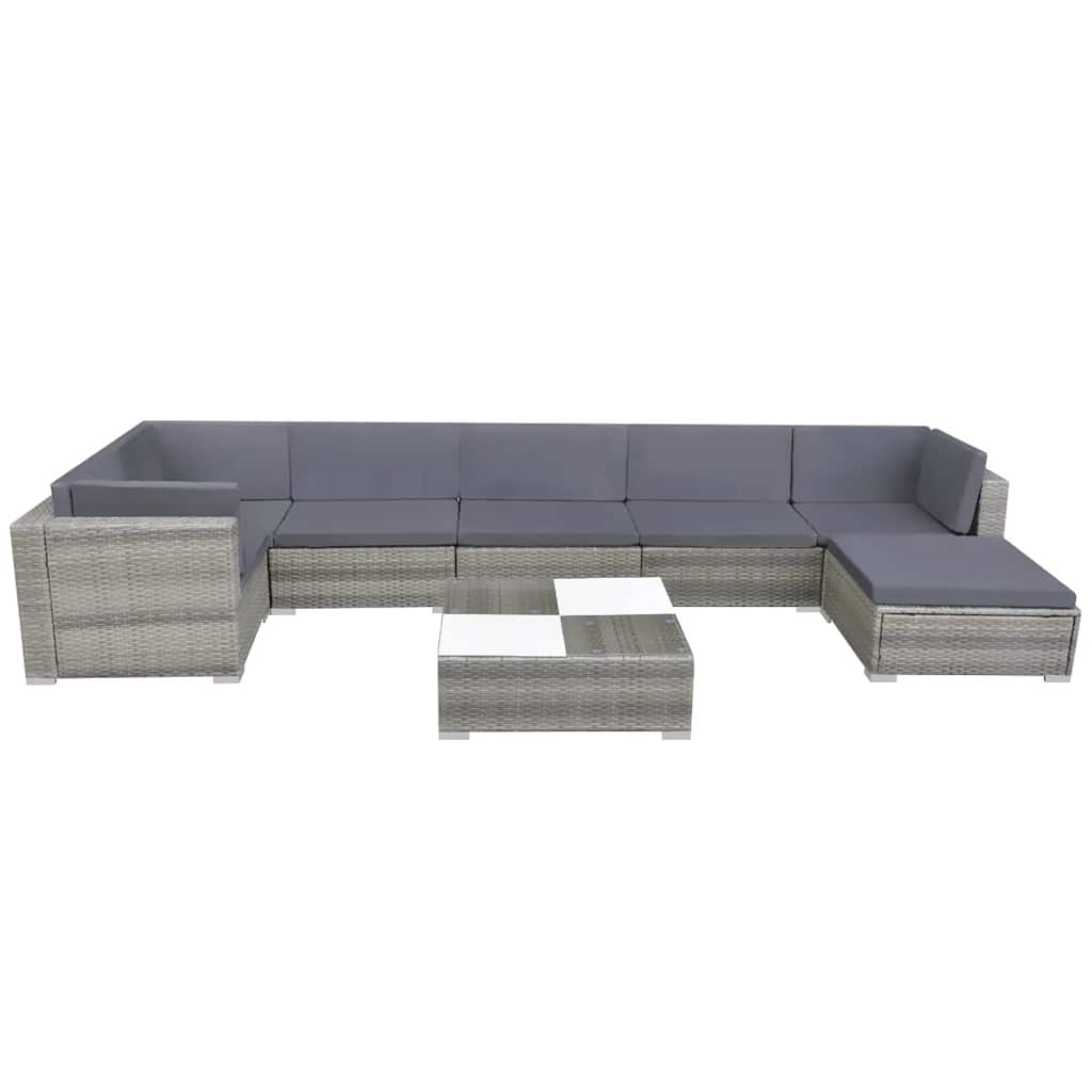 vidaXL Set mobilier de grădină cu perne, 8 piese, gri, poliratan vidaXL Set mobilier de grădină cu perne, 8 piese, gri, poliratan