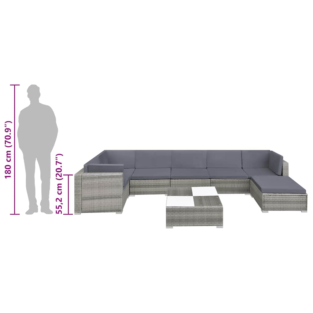 vidaXL Set mobilier de grădină cu perne, 8 piese, gri, poliratan vidaXL Set mobilier de grădină cu perne, 8 piese, gri, poliratan