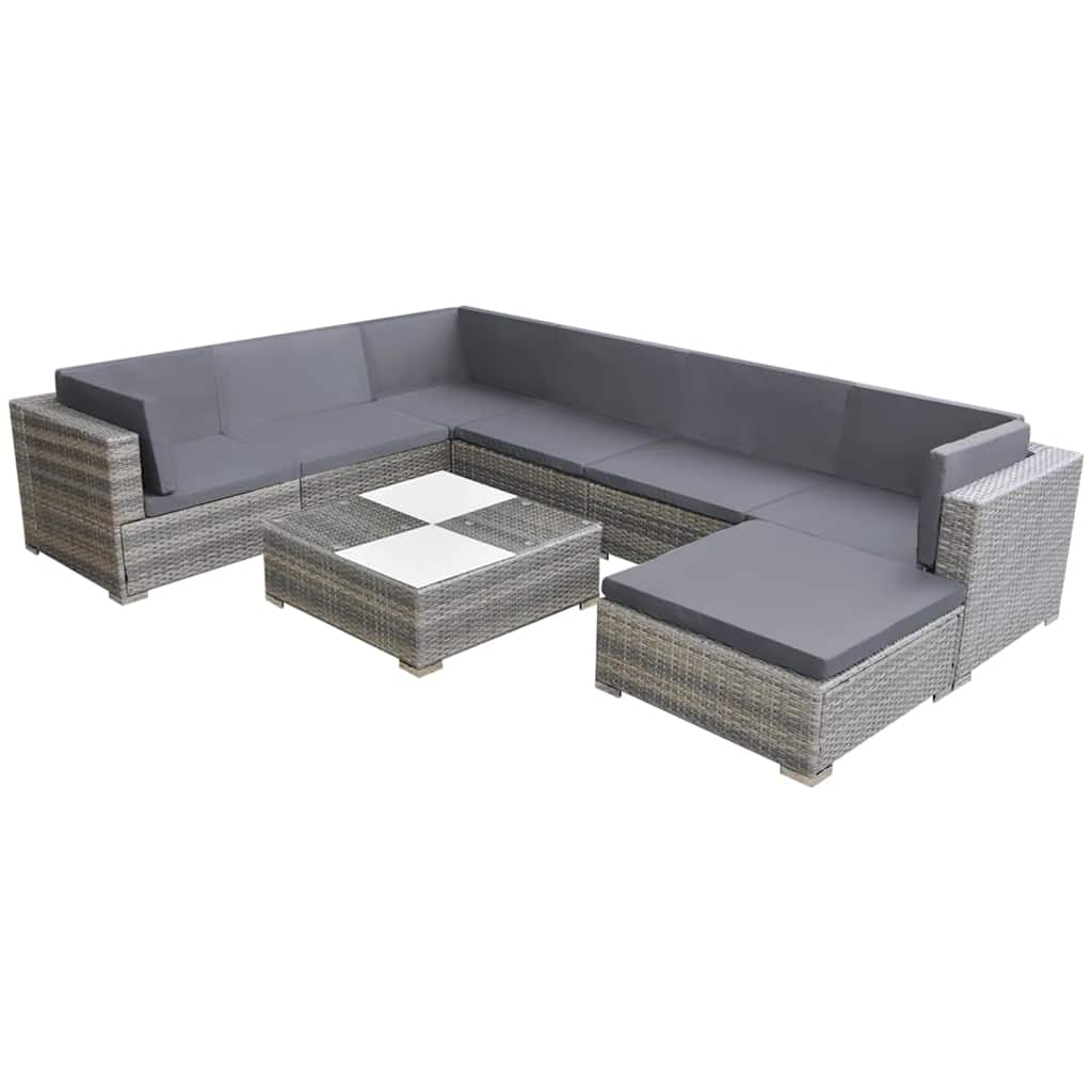 vidaXL Set mobilier de grădină cu perne, 8 piese, gri, poliratan vidaXL Set mobilier de grădină cu perne, 8 piese, gri, poliratan
