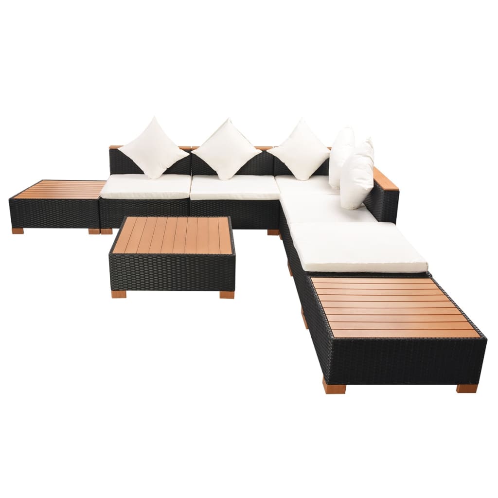 vidaXL Set mobilier de grădină cu perne, 8 piese, negru, poliratan