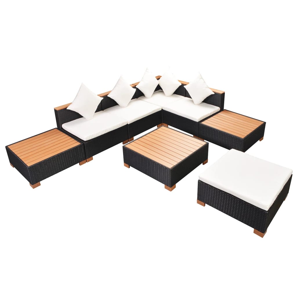 vidaXL Set mobilier de grădină cu perne, 8 piese, negru, poliratan